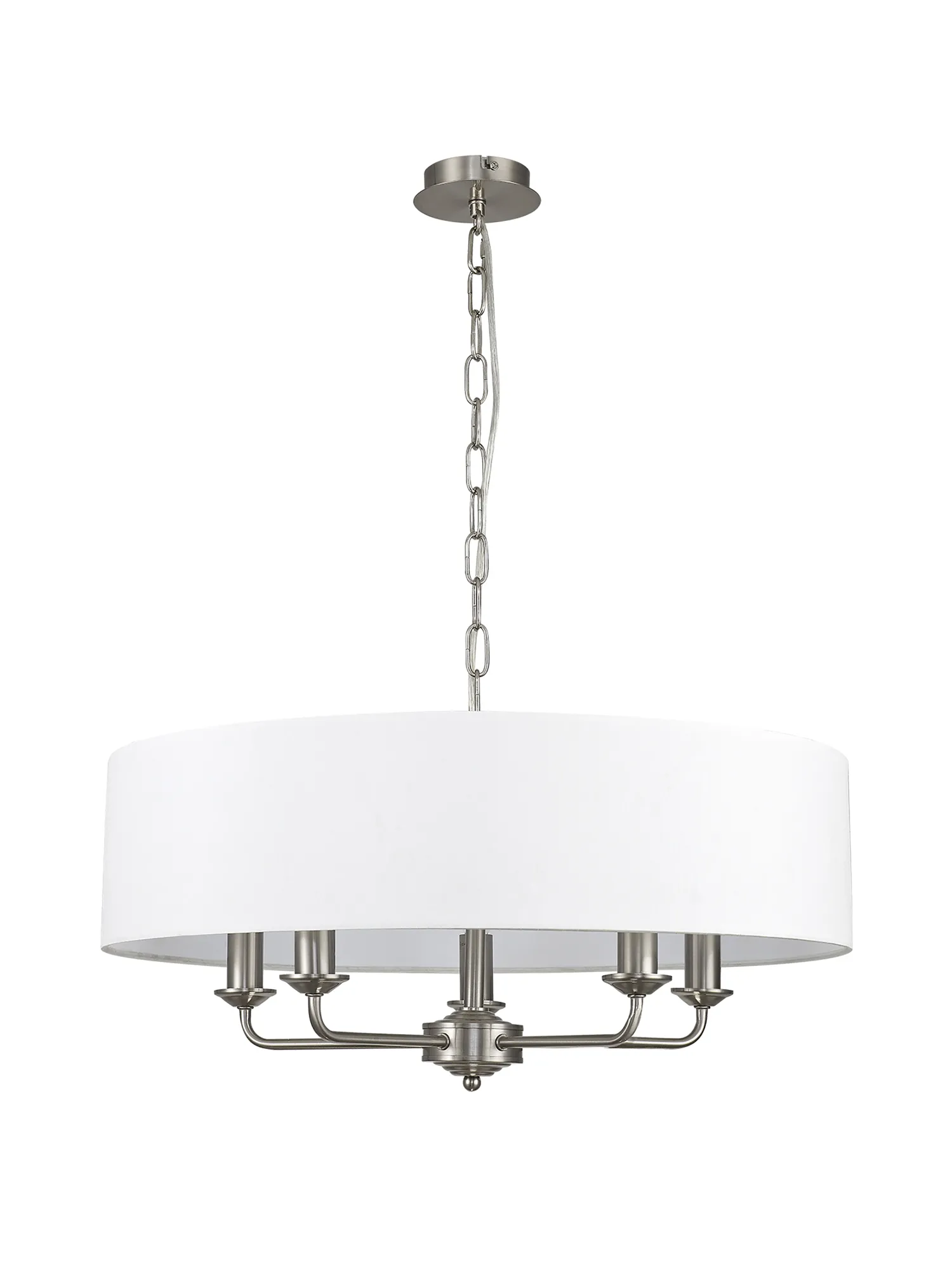 Banyan 60cm 5 Light Pendant Satin Nickel, White DK0054  Deco Banyan SN WH